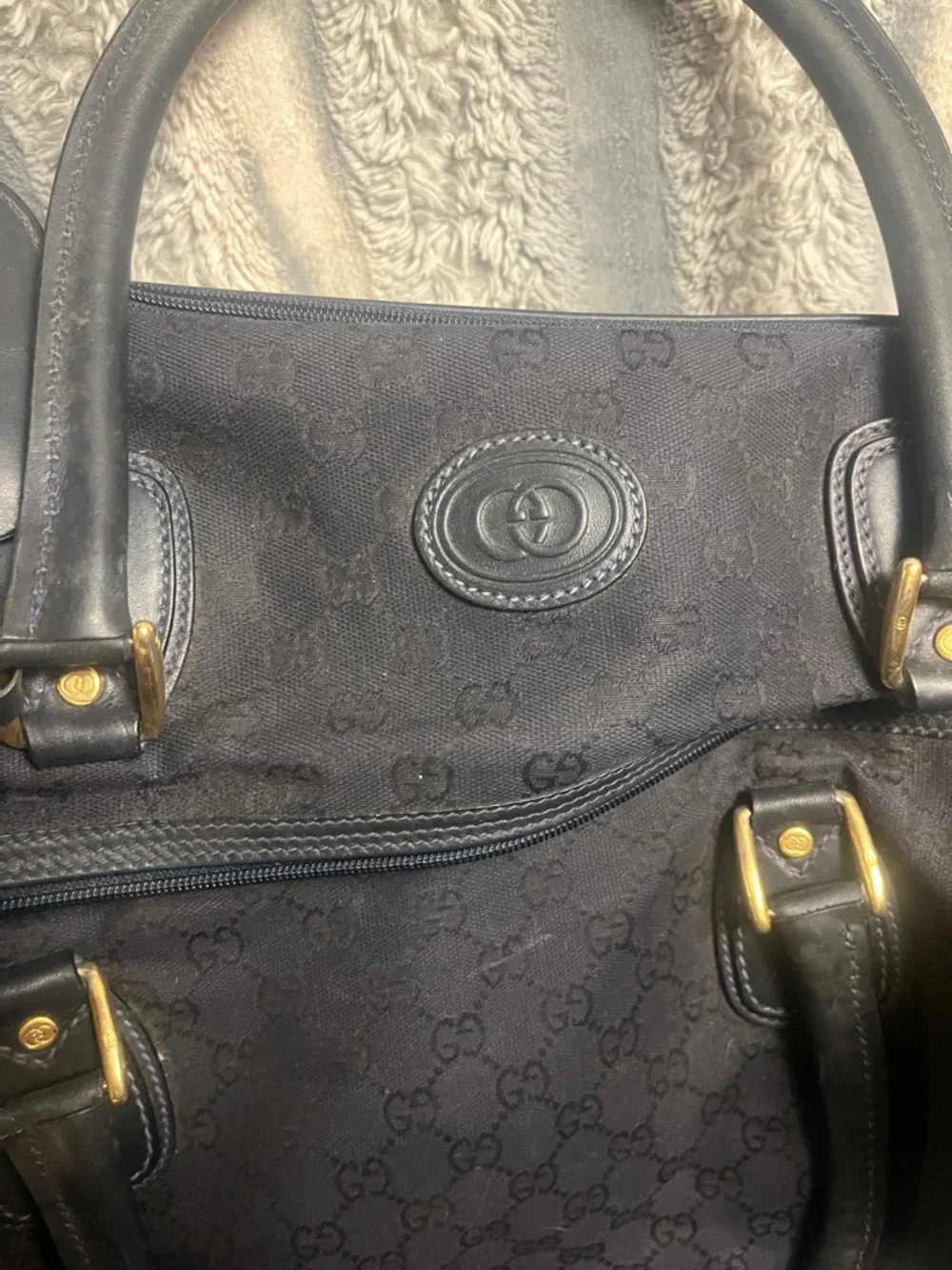 Gucci Black GG Canvas Duffel with Leather Trim